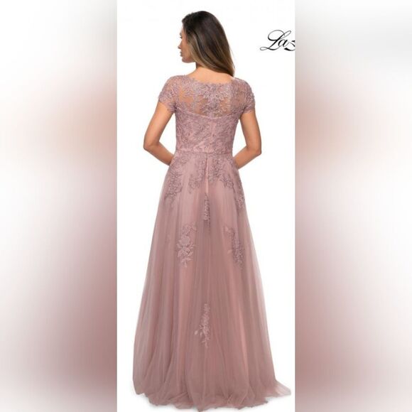 LA FEMME 27920 Embellished Mesh A-Line Gown NWOT size 10 Mauve/Pink - Picture 2 of 6